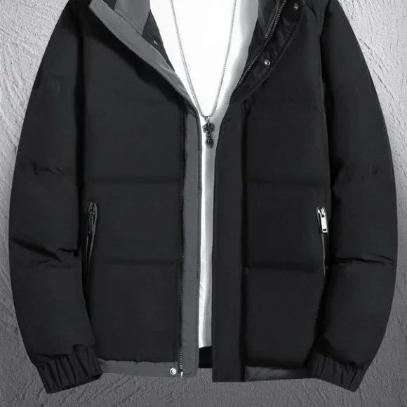 Black Mens Hooded Puffer Jacket - Picture 2 of 7